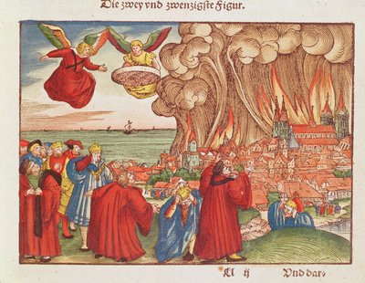 Revelation 18: Babylon burning, 1st edition, from the Luther Bible by German School